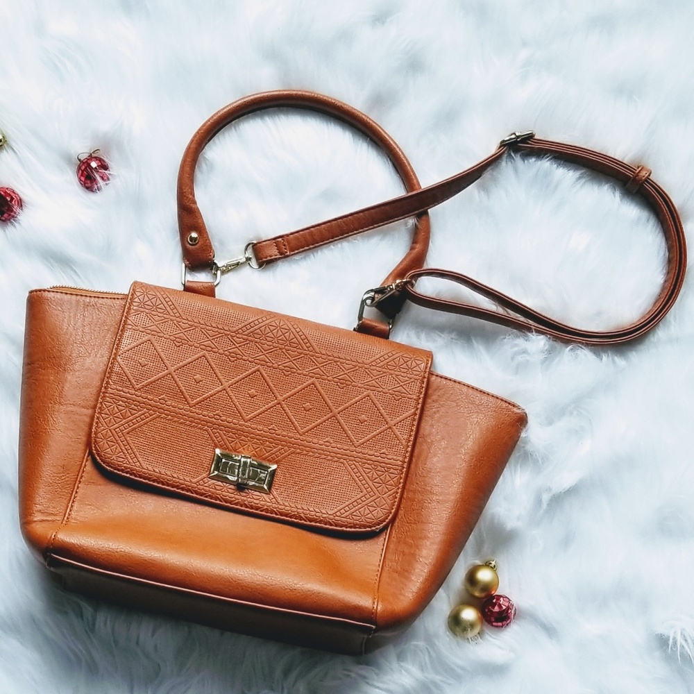 Cognac Trapeze Bag w/Top Handle & Shoulder Straps